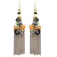 Fashion Fringe Oorbellen, Zinc Alloy, met ijzeren ketting & Black Shell & Kristal, messing oorbel haak, kwast, plated, handgemaakt & kleurrijke vergulde & gefacetteerde, lood en cadmium vrij, 101x21mm, Verkocht door pair