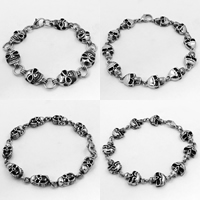 Los hombres de la pulsera y del brazalete, Partículas de acero, Calavera, diferentes estilos para la opción & para hombre & ennegrezca, Vendido para aproximado 8.9 Inch Sarta