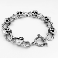 Armband för män, Titan Stål, Skull, för människan & svärta, 16mm, Såld Per Ca 10 inch Strand