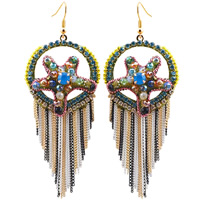 Fashion Fringe Oorbellen, Zinc Alloy, met ijzeren ketting & Kristal, messing oorbel haak, Zeester, gold plated, handgemaakt & met geschilderde & kleurrijke vergulde & gefacetteerde & met strass, lood en cadmium vrij, 92x34mm, Verkocht door pair