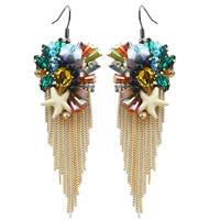 Fringe pendientes de la manera, aleación de zinc, con cadena de hierro & Cristal & resina, latón aro de pendiente, borla, chapado, hecho a mano & colores chapados & facetas, libre de plomo & cadmio, 97x29mm, Vendido por Par