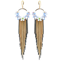 Fashion Fringe Earrings Zinc Alloy with iron chain & Crystal brass earring hook Tassel gold color plated handmade & with painted & colorful plated & faceted & with rhinestone lead & cadmium free Sold By Pair