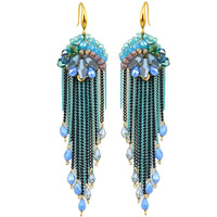 Fashion Fringe Earrings Zinc Alloy with iron chain & Crystal brass earring hook Tassel gold color plated handmade & with painted & colorful plated & faceted lead & cadmium free Sold By Pair