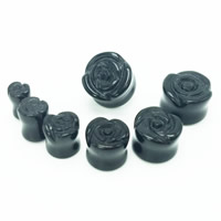 Fashion Piercing Tunnel Black Agate Flower Sold By Bag