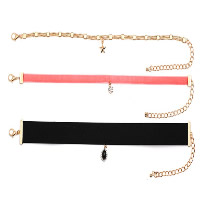 Mode Collier Choker, alliage de zinc, avec corde de laine & résine, avec 2.7lnch chaînes de rallonge, Placage de couleur d'or, pour femme & avec strass, protéger l'environnement, sans nickel, plomb et cadmium, Longueur Environ 12.2 pouce, 3Strandstoron/fixé, Vendu par fixé