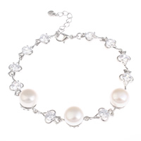 Cubic Zirconia Bracelet Brass with Freshwater Pearl with 3cm extender chain platinum color plated natural & with cubic zirconia nickel lead & cadmium free Sold Per Approx 6.5 Inch Strand