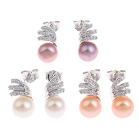 Ciúbach Zirconia Micrimhilseogra réiteodh Earring Prás, Pearl Fionnuisce, práis iar earring, Prátaí, dath platanam plátáilte, nádúrtha & micrea réiteach zirconia ciúbach, dathanna níos mó le haghaidh rogha, 7-8mm, 11x25x8mm, Díolta De réir Péire