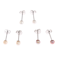 Freshwater Pearl øreringe, Ferskvandsperle, messing ørering indlæg, Kartoffel, platin farve forgyldt, naturlige, flere farver til valg, 3-4mm, 4x14mm, Solgt af par