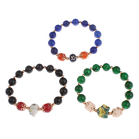 Pulseiras de pedras preciosas, misto de pedras semi-preciosas, with porcelana & cobre, Roda, rosa real com banho de cor, materiais diferentes para a escolha, 10mm, vendido para Aprox 7 inchaltura Strand