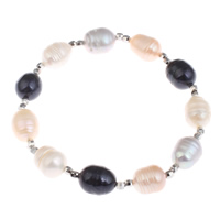 Fionnuisce saothraithe Pearl Bracelet, Pearl Fionnuisce, le Prás, Rís, dath platanam plátáilte, 9-10mm, Díolta Per Thart 7.5 Inse Snáithe