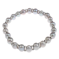 Sötvatten odlade Pearl Bracelet, Freshwater Pearl, med Mässing, Potatis, platina pläterad, 7-8mm, Såld Per Ca 7 inch Strand