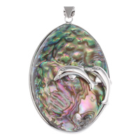 Natural Abalone Shell Halsband, Havsöra, med Mässing, Flat Oval, platina pläterad, 40x65x18mm, Hål:Ca 5x7mm, Säljs av PC