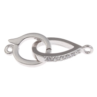 Mässing Fold Over Lås, platina pläterad, micro bana cubic zirconia & enkelsträngad, nickel, bly och kadmium gratis, 26x10mm, Hål:Ca 1mm, Säljs av PC