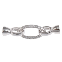 Messing Fold Over Clasp, platin farve forgyldt, Micro Pave cubic zirconia, nikkel, bly & cadmium fri, 33x8mm, Hole:Ca. 4mm, Solgt af PC