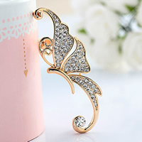 Zinc Alloy Earring Cuff, Vlinder, gold plated, met strass, lood en cadmium vrij, 40mm, 3pC's/Lot, Verkocht door Lot