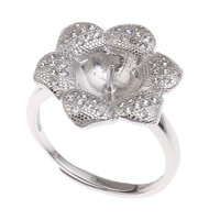 Brass Bezel Ring Base Flower platinum color plated adjustable & micro pave cubic zirconia nickel lead & cadmium free Inner Approx 3x1 8mm US Ring .5 Sold By PC