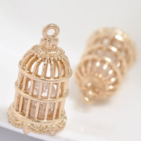 24K or pendentif, laiton, avec zircon cubique, cage, Plaqué d'or 24K, creux, sans plomb et cadmium, 12x21mm, Trou:Environ 1-2mm, 20PC/sac, Vendu par sac