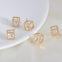 Ορείχαλκος Drop Extender Αλυσίδα, με Cubic Zirconia, Κύβος, 24K επίχρυσες, μόλυβδο \x26amp; κάδμιο ελεύθεροι, 7.5mm, Τρύπα:Περίπου 1-2mm, 20PCs/τσάντα, Sold Με τσάντα