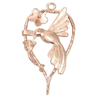 24K or pendentif, laiton, oiseau, Plaqué d'or 24K, sans plomb et cadmium, 35.7x20.4mm, Trou:Environ 1-2mm, 20PC/sac, Vendu par sac