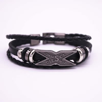 Unisex Bracelet, Cowhide, le PU & Sinc Alloy, plátáilte, 3-snáithe, nicil, luaidhe & caidmiam saor in aisce, Díolta Per Thart 6.7 Inse Snáithe