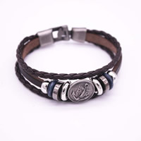 Unisex Armband, Kohud, med PU & Trä & Zink Alloy, plated, 3-slagen, nickel, bly och kadmium gratis, Såld Per Ca 6.7 inch Strand