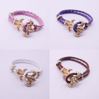 Unisex Bracelet, cuir PU, avec alliage de zinc, fleur-de-lis, Placage de couleur d'or, avec motif de crâne & unisexe, plus de couleurs à choisir, protéger l'environnement, sans nickel, plomb et cadmium, Vendu par Environ 6.7 pouce brin