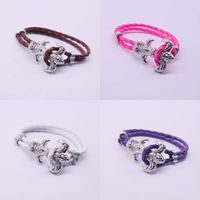 Bracelet homme, cuir PU, avec alliage de zinc, fleur-de-lis, Placage de couleur platine, avec motif de crâne & pour homme, plus de couleurs à choisir, protéger l'environnement, sans nickel, plomb et cadmium, Vendu par Environ 6.7 pouce brin