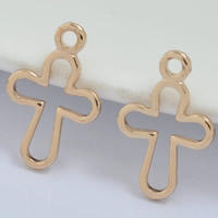 24K or pendentif, laiton, croix, Plaqué d'or 24K, sans plomb et cadmium, 8x12mm, Trou:Environ 1-2mm, 100PC/sac, Vendu par sac