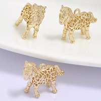 24K or pendentif, laiton, cheval, Plaqué d'or 24K, creux, sans plomb et cadmium, 18x6x15mm, Trou:Environ 1-2mm, 20PC/sac, Vendu par sac