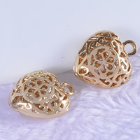 Hollow pendenti in ottone, Cuore, 24k oro placcato, cavo, assenza di piombo & cadmio, 11x13x5mm, Foro:Appross. 1-2mm, 20PC/borsa, Venduto da borsa