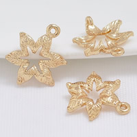 24K Gold Anhänger, Messing, Blume, 24 K vergoldet, 1/1-Schleife, frei von Blei & Kadmium, 14x11mm, Bohrung:ca. 1-2mm, 20PCs/Tasche, verkauft von Tasche