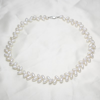 Collar de Perlas Natural de Freshwater, Perlas cultivadas de agua dulce, latón cierre de langosta, Arroz, Blanco, 5-6mm, Vendido para aproximado 17 Inch Sarta