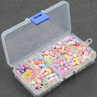 Kinderen DIY String parels Set, Acryl, met Plastic Box, 10 cellen & chemische wassing & gemengd, 15x13x2.5mm, Gat:Ca 1-2mm, 3dozen/Lot, Verkocht door Lot