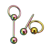 Gioielleria da Piercing orecchio in acciaio inox, placcato multicolore, 13x35x6mm, 10PC/lotto, Venduto da lotto