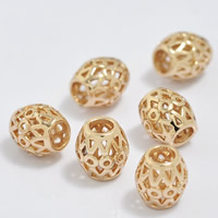 الخرز النحاس أجوف, طبل, 24K مطلية بالذهب, الرصاص والكادميوم الحرة, 6.5x7mm, حفرة:تقريبا 3-4.5mm, 20أجهزة الكمبيوتر/حقيبة, تباع بواسطة حقيبة