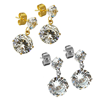 Zircon cubique ( CZ ) Boucles d'oreilles pendantes, acier inoxydable, Placage, avec zircone cubique & facettes, plus de couleurs à choisir, 10.5x12.5x6.5mm, 20.5mm, Vendu par paire