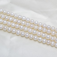 Kulaté kultivované sladkovodní perle, Sladkovodní Pearl, Kolo, přírodní, bílý, 8-9mm, Otvor:Cca 0.8mm, Prodáno za Cca 15 inch Strand