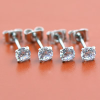 Cubic Zircon ( CZ ) Stud Earring, ROSTFRITT STÅL, Flat Round, med cubic zirconia, ursprungliga färgen, 4mm, 50Pairs/Lot, Säljs av Lot