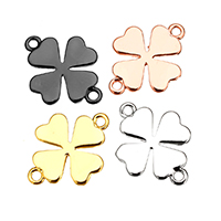 Messing Clover Hanger, Four Leaf Clover, plated, 1/1 lus, meer kleuren voor de keuze, nikkel, lood en cadmium vrij, 15.50x11.50x1mm, Gat:Ca 1.4mm, 20pC's/Lot, Verkocht door Lot