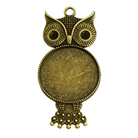 Pendentif en alliage de zinc Cabochon Cadre, hibou, Plaqué de couleur de bronze antique, protéger l'environnement, sans nickel, plomb et cadmium, 27x56.50x3mm, Trou:Environ 3mm, Diamètre intérieur:Environ 25mm, 4mm, 100PC/lot, Vendu par lot