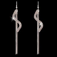 Cluas Rhinestone, Sinc Alloy, déanta as cruach dhosmálta iar earring, dath platanam plátáilte, le rhinestone, luaidhe & caidmiam saor in aisce, 15x115mm, 3Péirí/Mála, Díolta De réir Mála