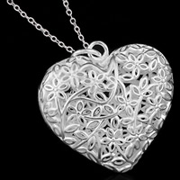 Pendentifs coeur en laiton, Plaqué d'argent, creux, sans plomb et cadmium, 32x32mm, Trou:Environ 3-5mm, 10PC/sac, Vendu par sac