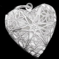 Pendentifs coeur en laiton, Plaqué d'argent, creux, sans plomb et cadmium, 25x26mm, Trou:Environ 3-5mm, 10PC/sac, Vendu par sac