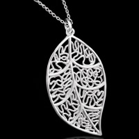 Mässing Smycken Hängen, Leaf, äkta silver plated, leda & kadmiumfri, 33x60mm, Hål:Ca 3-5mm, 10PC/Bag, Säljs av Bag