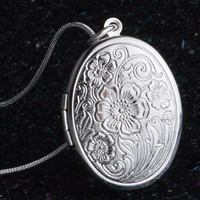 Blås Locket Häng, Mässing, Flat Oval, äkta silver plated, leda & kadmiumfri, 24x33mm, Hål:Ca 3-5mm, 10PC/Bag, Säljs av Bag