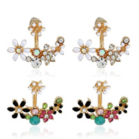 Zinc Alloy Cartoon Split Earring, roestvrij staal oorbel bericht, Bloem, gold plated, afneembare & kleurrijke vergulde & glazuur & met strass, meer kleuren voor de keuze, lood en cadmium vrij, 15mm, Verkocht door pair