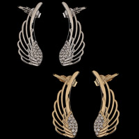 Trendy ear cuffs, Zinc Alloy, roestvrij staal oorbel bericht, Vleugelvorm, plated, met strass, meer kleuren voor de keuze, lood en cadmium vrij, 35x10mm, Verkocht door PC