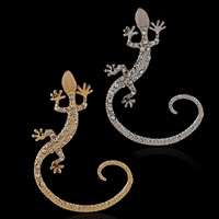 Trendy ear cuffs, Zinc Alloy, roestvrij staal oorbel bericht, Gekko, plated, met strass, meer kleuren voor de keuze, lood en cadmium vrij, 56x24mm, Verkocht door PC