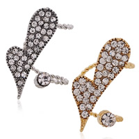 Trendy ear cuffs, Zinc Alloy, Hart, plated, met strass, meer kleuren voor de keuze, lood en cadmium vrij, 30x10mm, Verkocht door PC