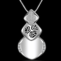 Cubique Pendentif en laiton zircon pavent, Plaqué d'argent, 925 logo & pavé de micro zircon, sans plomb et cadmium, 15x28mm, Trou:Environ 3-5mm, Vendu par PC